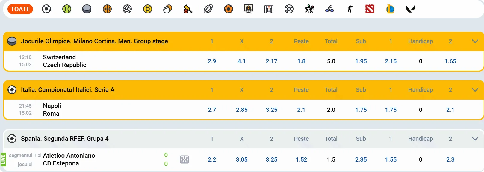 Linie pariuri Mostbet